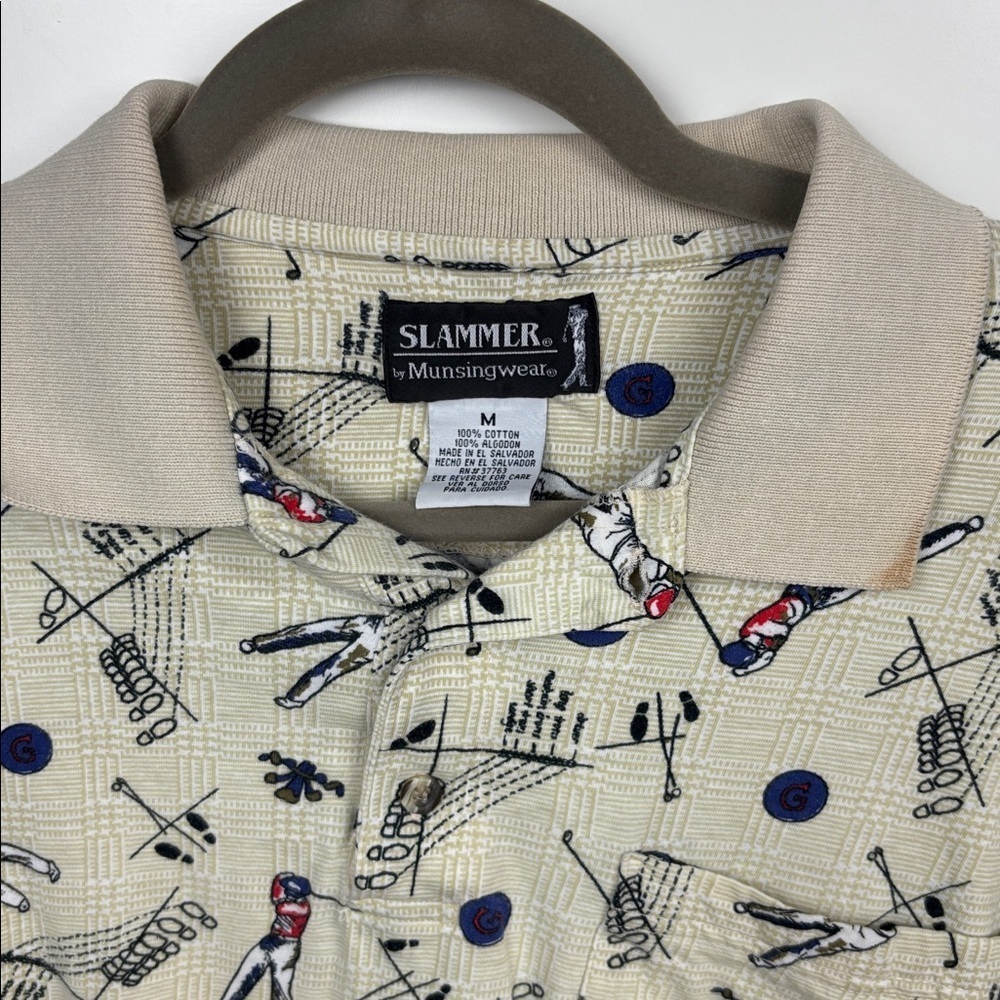 Vintage Slammer by Munsingwear Cream Golf Pattern Polo Shirt - Size M - Picture 3 of 8
